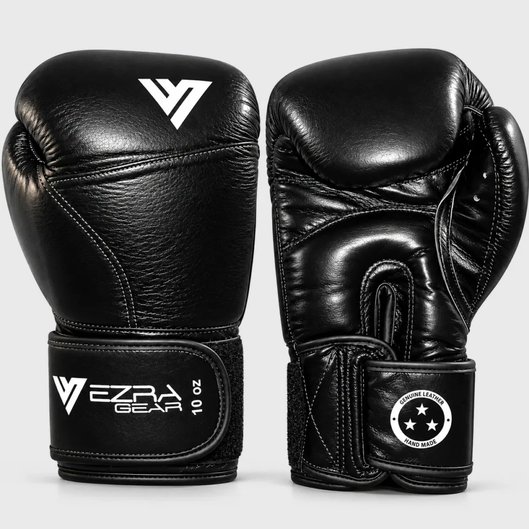 VEZRA Black Leather Kickboxing Gloves